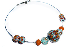 Autumn Coloured Handmade Glass Bead and Wire Necklace