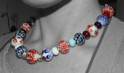 Large Full Glass Bead Necklace in Red, White and Blue
