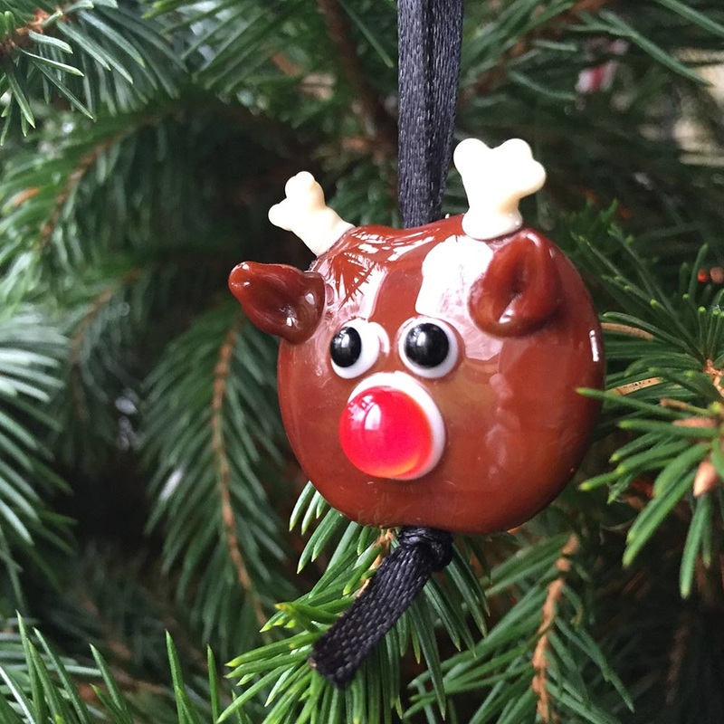 Rudolph the red-nosed reindeer glass bead decoration